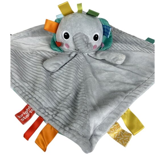 Bright Starts Cuddle N Tags 2-Sided Elephant Lovie Blanket Satin Ribbons Sensory - Picture 2 of 10